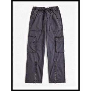 NWT Abercrombie & Fitch High Baggy Cargo Pants Garment Dyed Gray Medium Short